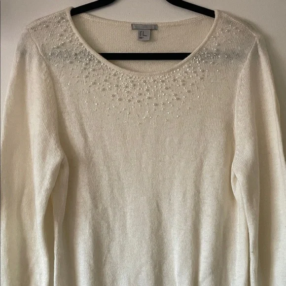 H&M Cream beaded Scoop Neck Sweater- Medium - Picture 2 of 7